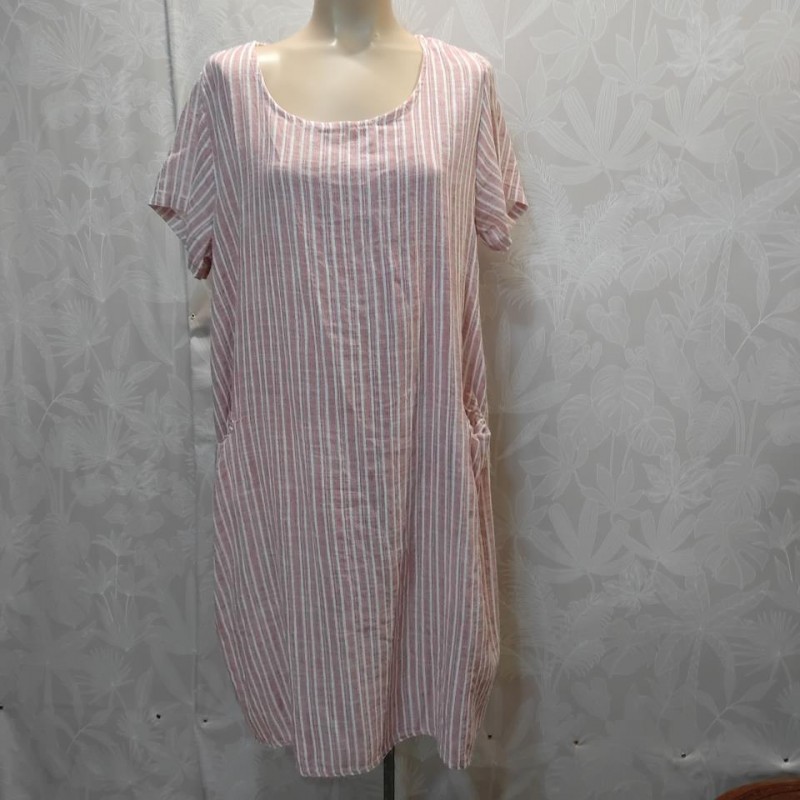 VESTIDO RAYA CON BOLSILLOY MANGA CORTA TLINO