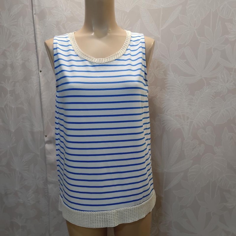 BLUSA RAYAS SIN MANGA PASAMANERIA CUELLO Y BAJO