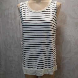 BLUSA RAYAS SIN MANGA PASAMANERIA CUELLO Y BAJO