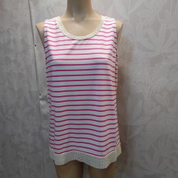 BLUSA RAYAS SIN MANGA PASAMANERIA CUELLO Y BAJO