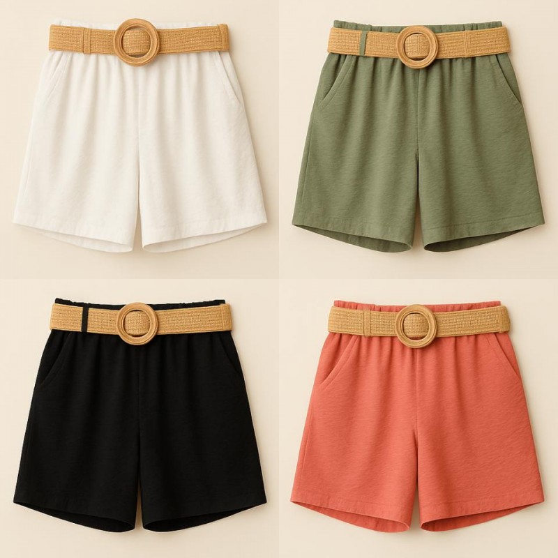 PANTALON LISO CORTO CON CINTURON