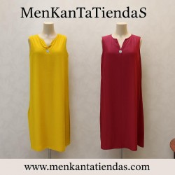 VESTIDO SIN MANGA LARGO BOTON  ALTEA COLOR LISO