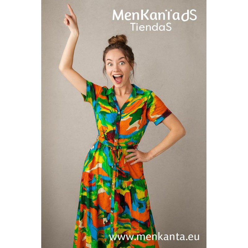 VESTIDO CAMISERO SIRA LARGO MANGA Y CUELLO