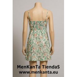 VESTIDO CORTO HOJAS TIRANTE FINO NIDO ABEJA ESPAL