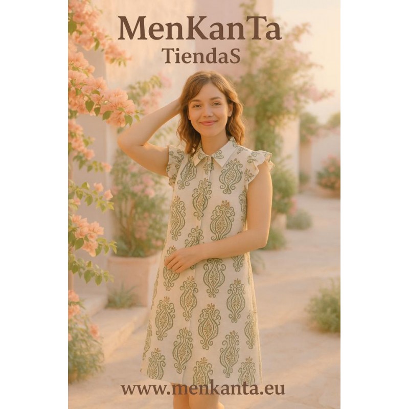 VESTIDO CAMISERO GABRIELA SIN MANGA VOLANTE