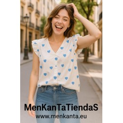 CAMISA CORAZONES AZULES BORDADA 