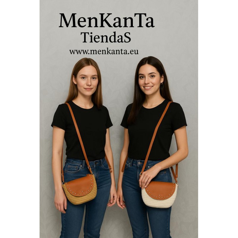 BOLSO CAPAZA BANDOLERA CON SOLAPA Y TACHUELAS