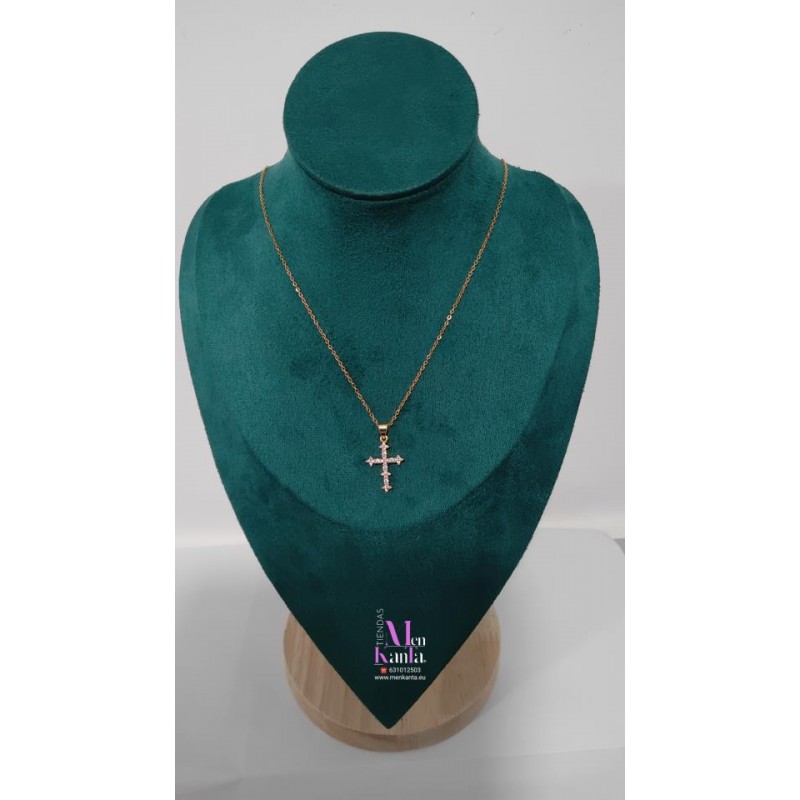 COLGANTE CRUZ CRISTAL BLANCO DORADO 