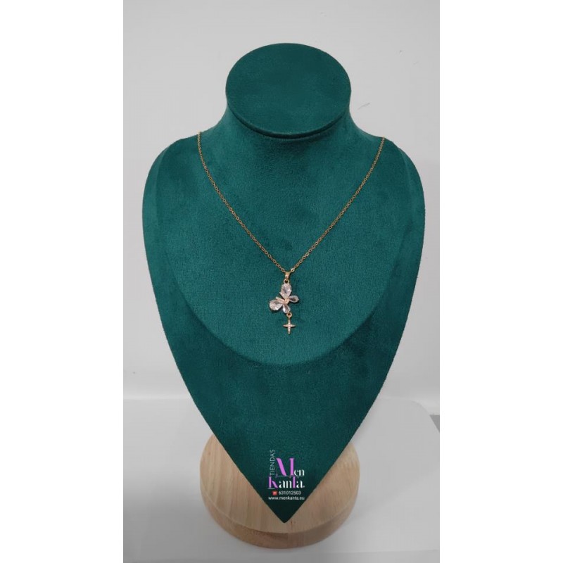 COLGANTE MARIPOSA CON CRUZ CRISTAL DORADO