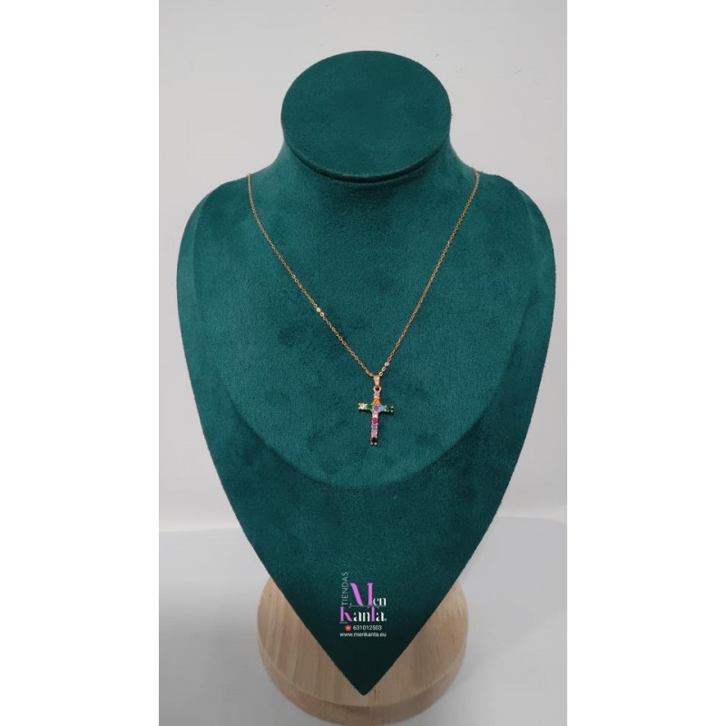 COLGANTE CRUZ CRISTAL COLOR I DORADO