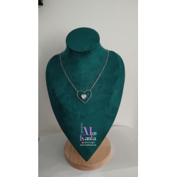 COLGANTE CORAZON Y CORAZON CRISTAL BLANCO PLATEADO