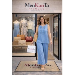 CONJUNTO JULIA BLUSA SIN MANGA BORLONES PECHO 