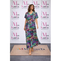 VESTIDO NATURALEZA CUELLO PICO MANGA CORTA 