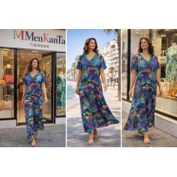 VESTIDO NATURALEZA CUELLO PICO MANGA CORTA 