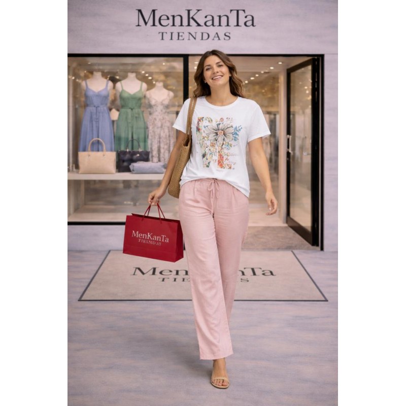 PANTALON LISO CON ELASTICO CINTURA Y CORDON 