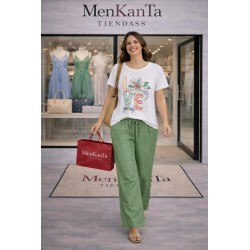 PANTALON LISO CON ELASTICO CINTURA Y CORDON 