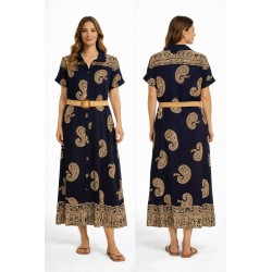 VESTIDO LINAJE MANGA CORTA CON CINTURON 