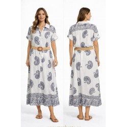 VESTIDO LINAJE MANGA CORTA CON CINTURON 