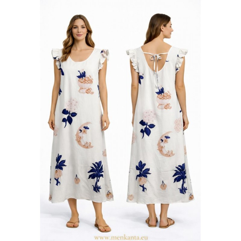 VESTIDO LUNA LAZO ESPALDA VOLANTE EN MANGA