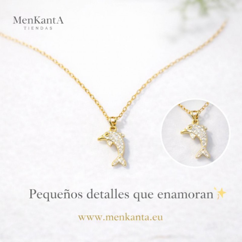 COLGANTE DELFIN PIEDRA BLANCA DORADO