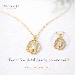 COLGANTE PANTERA EN CIRCULO Y CRISTAL ACERO DORADO