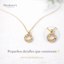 COLGANTE CARITA EN CIRCULO CRISTAL  ACERO DORADO