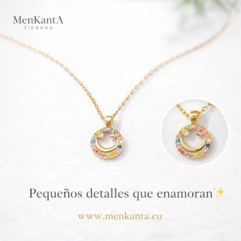 COLGANTE CARITA EN CIRCULO CRISTAL  ACERO DORADO