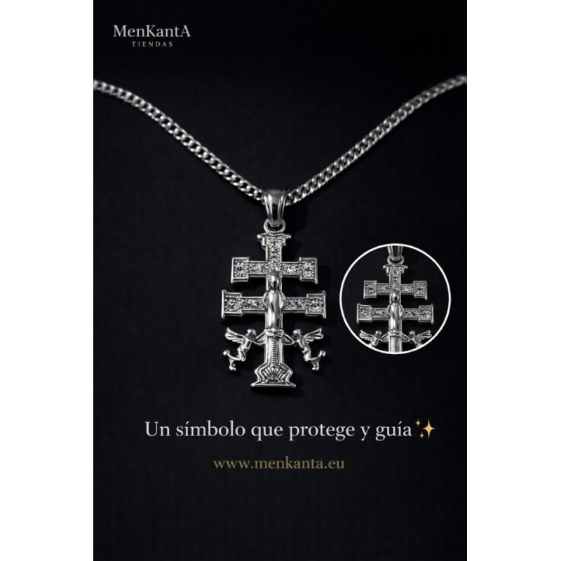 CRUZ DE CARAVACA CON CADENA  ACERO 