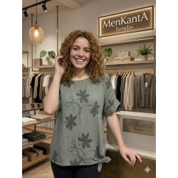 BLUSA BORDADA CON NUDO CINTURA