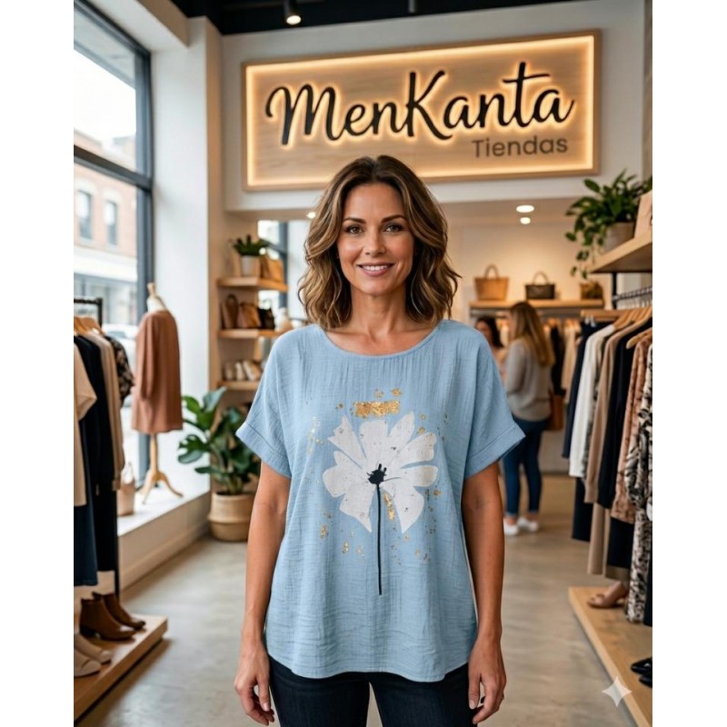 BLUSA BOHEMIA FLOR MANGA CORTA 