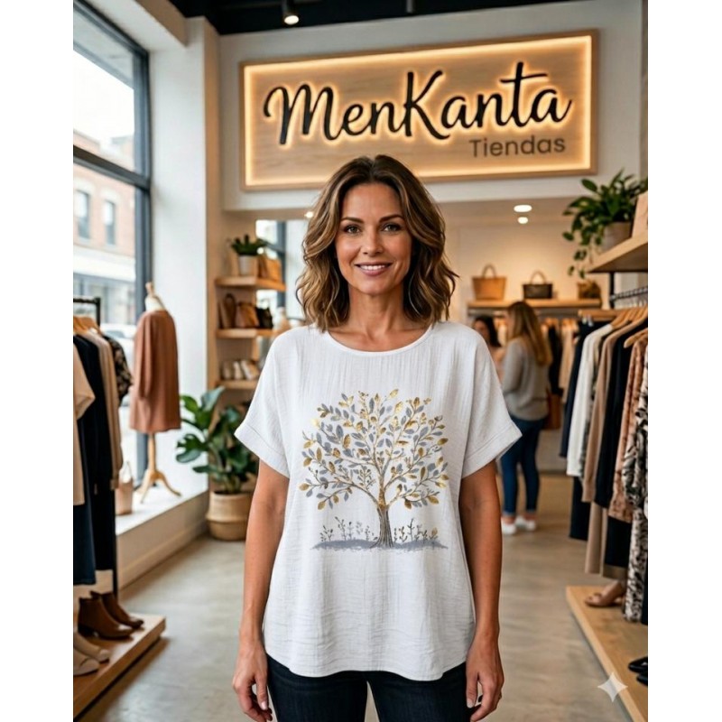 BLUSA BOHEMIA ARBOL DE LA VIDA MANGA CORTA 