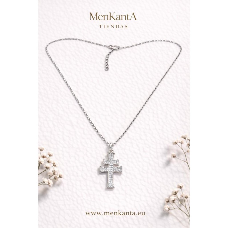 CRUZ DE CARAVACA CON CRISTAL PLATEADA