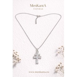 CRUZ DE CARAVACA CON CRISTAL PLATEADA