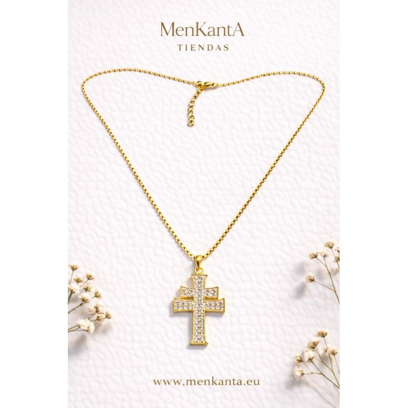 CRUZ DE CARAVACA CON CRISTAL DORADA EX