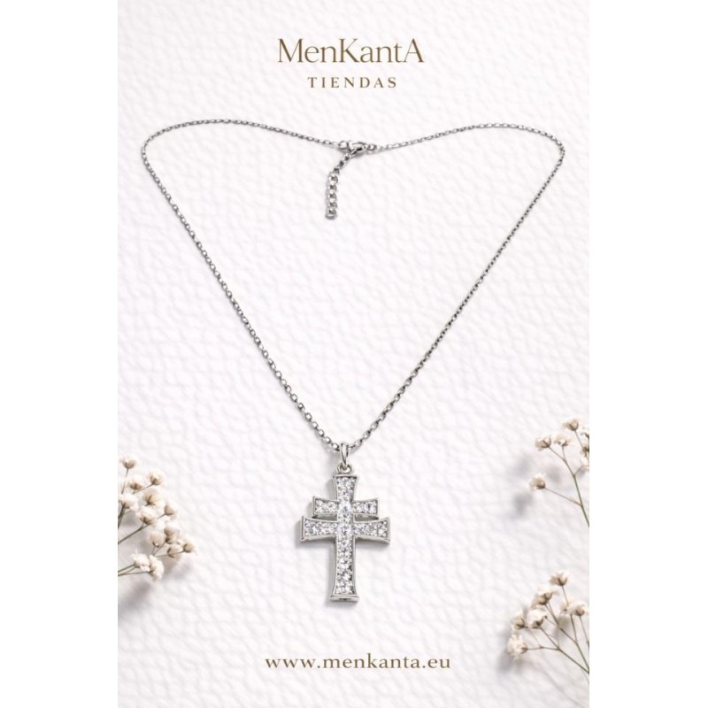 CRUZ DE CARAVACA CON CRISTAL PLATEADA EX