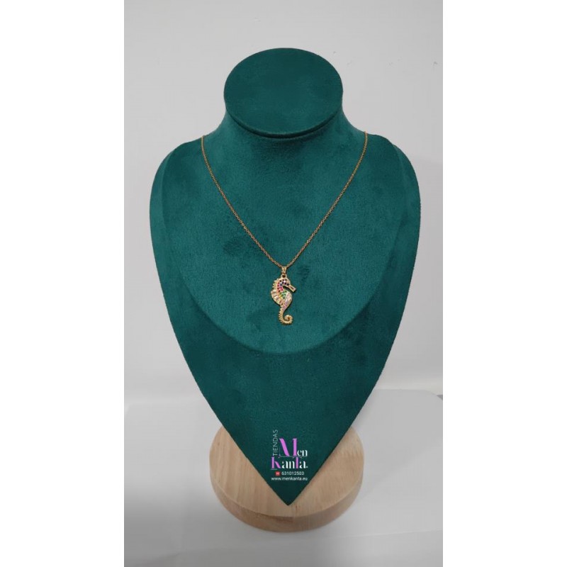 COLGANTE CABALLITO DE MAR DORADO PIEDRA COLOR ACER