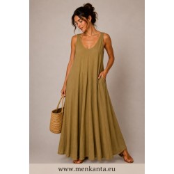 VESTIDO LARGO CUELLO PICO TIEANTE FINO