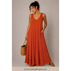 VESTIDO LARGO CUELLO PICO TIEANTE FINO