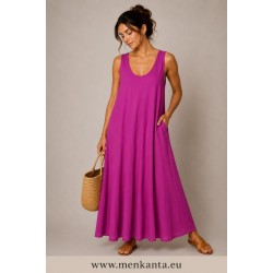 VESTIDO LARGO CUELLO PICO TIEANTE FINO