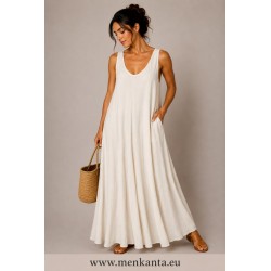 VESTIDO LARGO CUELLO PICO TIEANTE FINO