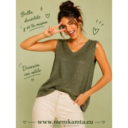 BLUSA COLOR LISO BRILLO SIN MANGA