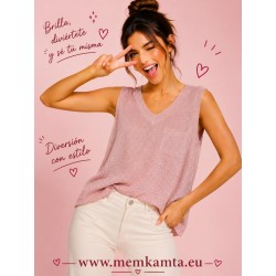 BLUSA COLOR LISO BRILLO SIN MANGA