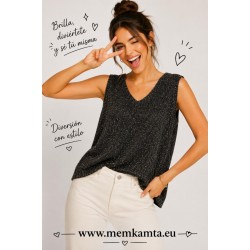 BLUSA COLOR LISO BRILLO SIN MANGA