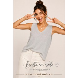 BLUSA COLOR LISO BRILLO SIN MANGA