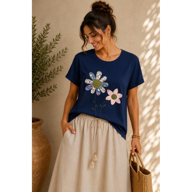 CAMISETA FLORES CORTA