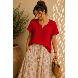 BLUSA ENCAJE PECHO MANGA CORTA 