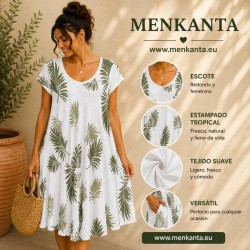 VESTIDO ESTAMPADO TROPICAL MANGA CORTA 