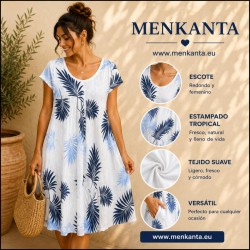 VESTIDO ESTAMPADO TROPICAL MANGA CORTA 