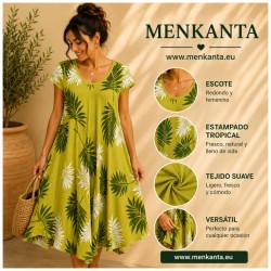 VESTIDO ESTAMPADO TROPICAL MANGA CORTA 