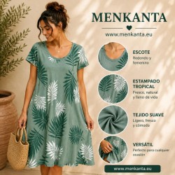 VESTIDO ESTAMPADO TROPICAL MANGA CORTA 
